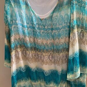 Teal and Beige Patterned Top